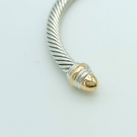 DAVID YURMAN 5mm Cable Classic Bracelet w/ 14k Gold in Sterling Silver 7 inch - Picture 4 of 9